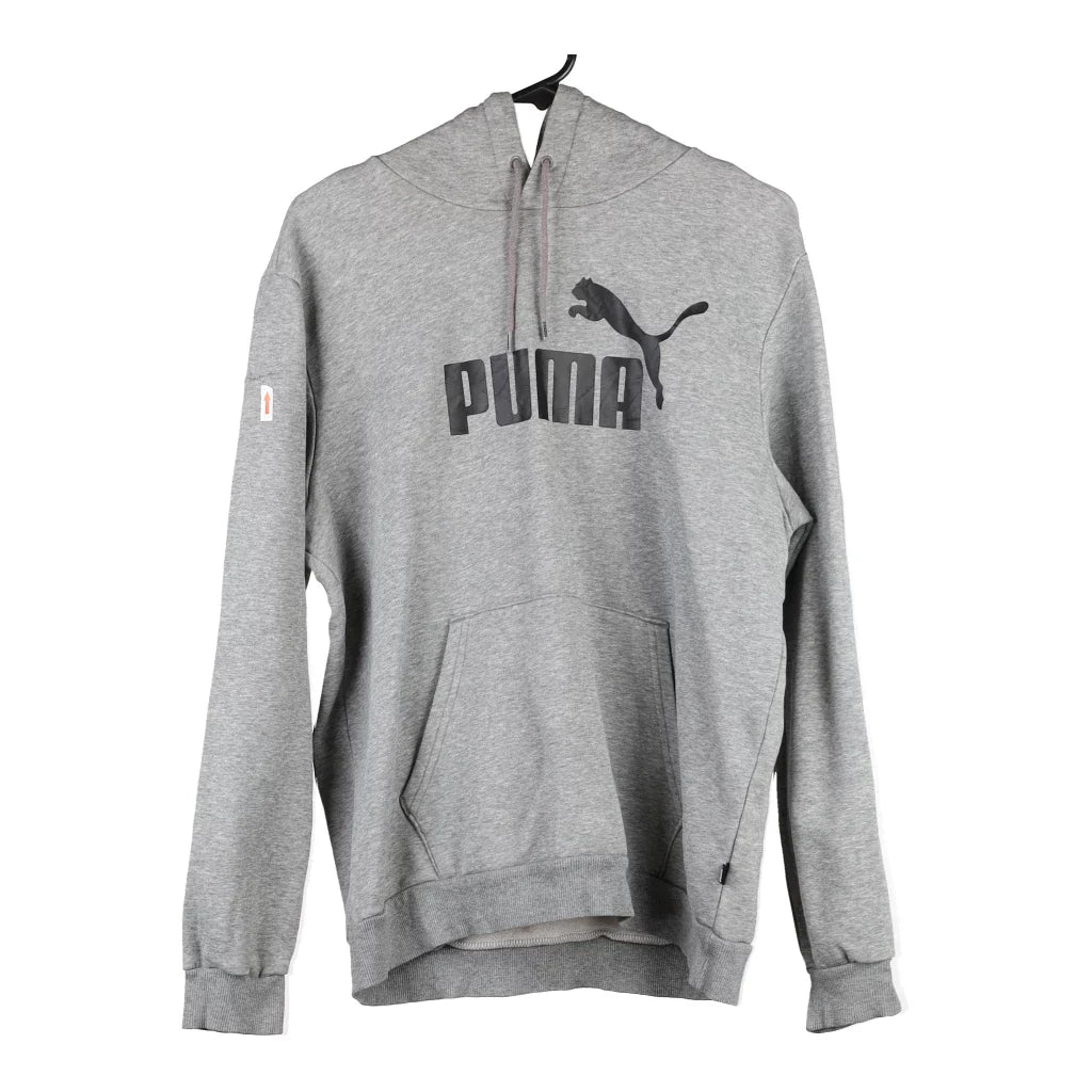 Puma Spellout Hoodie - Medium Grey Cotton Blend Hoodie with Drawcord Adjustable Secure