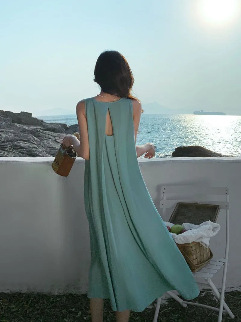 Vireous French Fashion Vacation-Style Dress Boat Neckline Classic