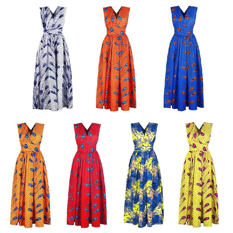 African Print Lightweight Long Dress, Multi Colours Tunics Running lightweight