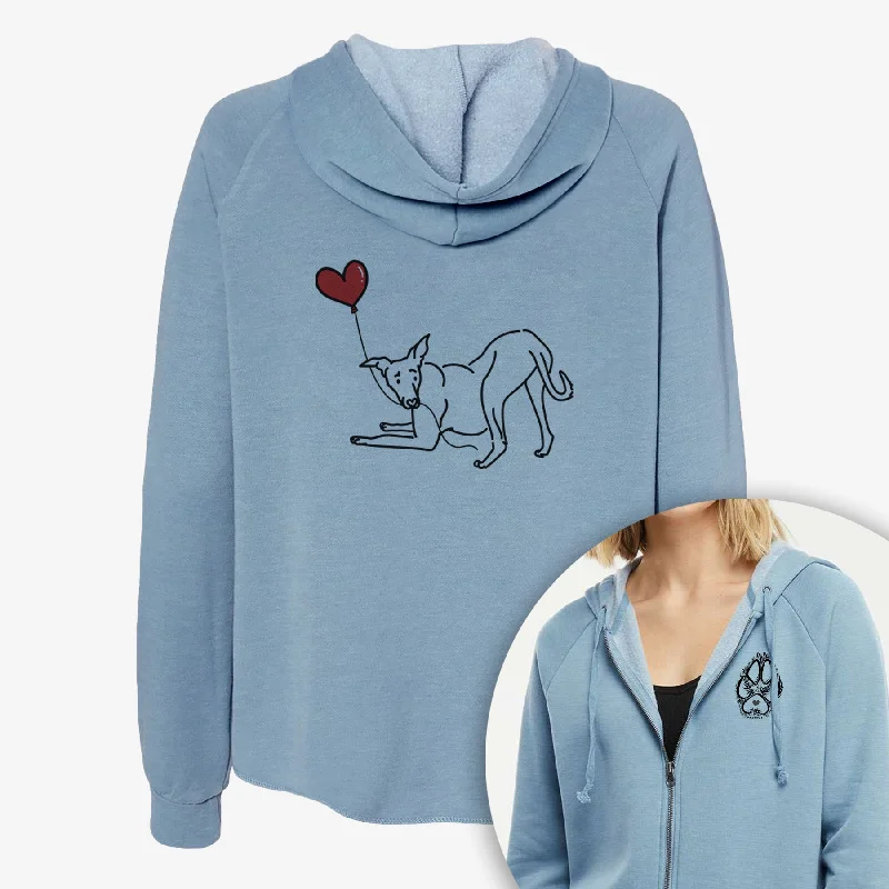 Greyhound Heart String- Women's Cali Wave Zip-Up Sweatshirt Hoodie with Raglan Sleeves Sporty Comfortable