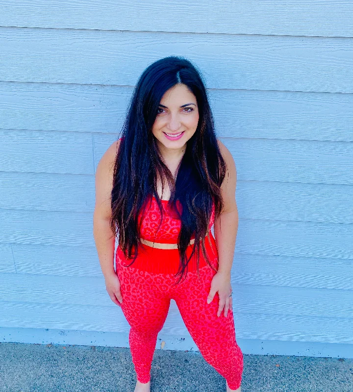 Red Leopard leggings Fashionable Embroidered Detail Leggings
