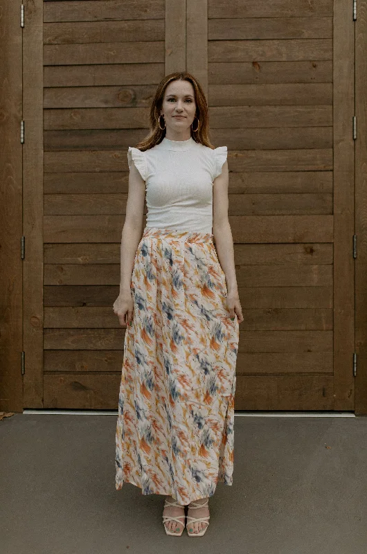 The Kasia Watercolour Maxi Skirt linen skirt natural
