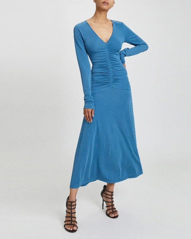 AMELIE Long Sleeve Fit and Flare Midi Jersey Dress Tunics Seasonal trendy