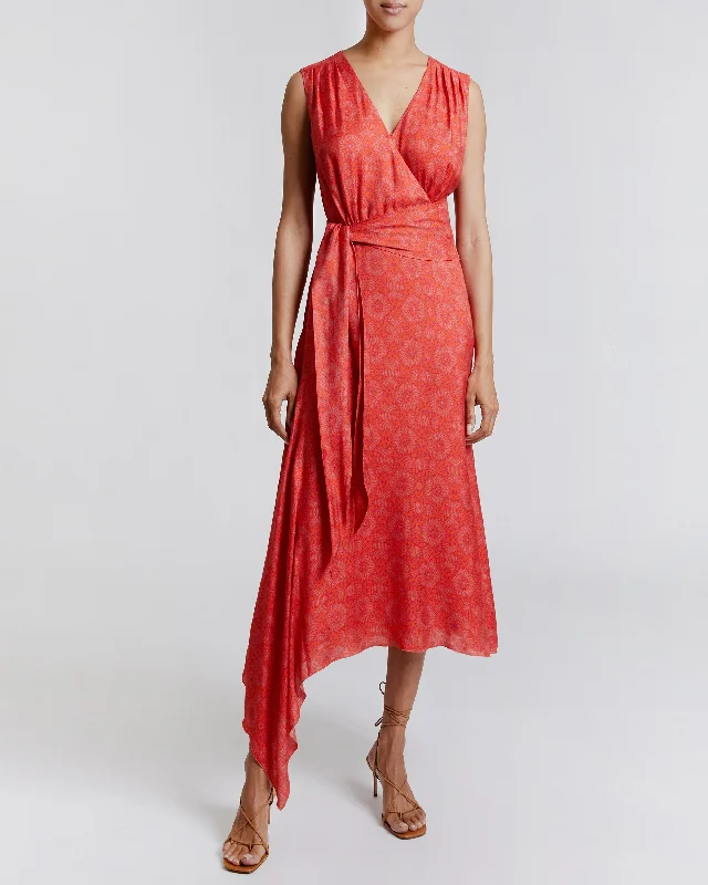 VELIA Sleeveless Faux-Wrap Asymmetric Dress Tunics Business professional