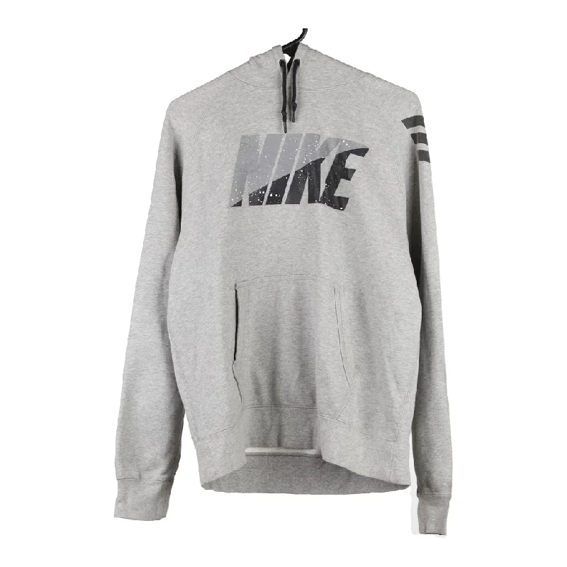 Nike Spellout Hoodie - Large Grey Cotton Blend Hoodie with Crew Neck Simple Timeless