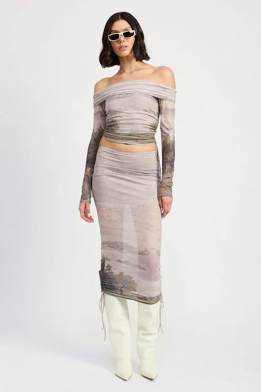 Emory Park Ruched Midi Skirt With Drawstrings vintage skirt charm
