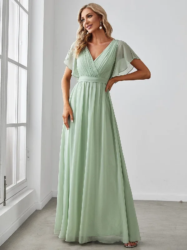 AUDREY CHIFFON V-NECK EVENING DRESS Tunics Office stylish
