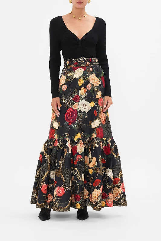 SKIRT WITH DEEP HEM FRILL AND BELT MAGIC IN THE MANUSCRIPTS floral skirt print