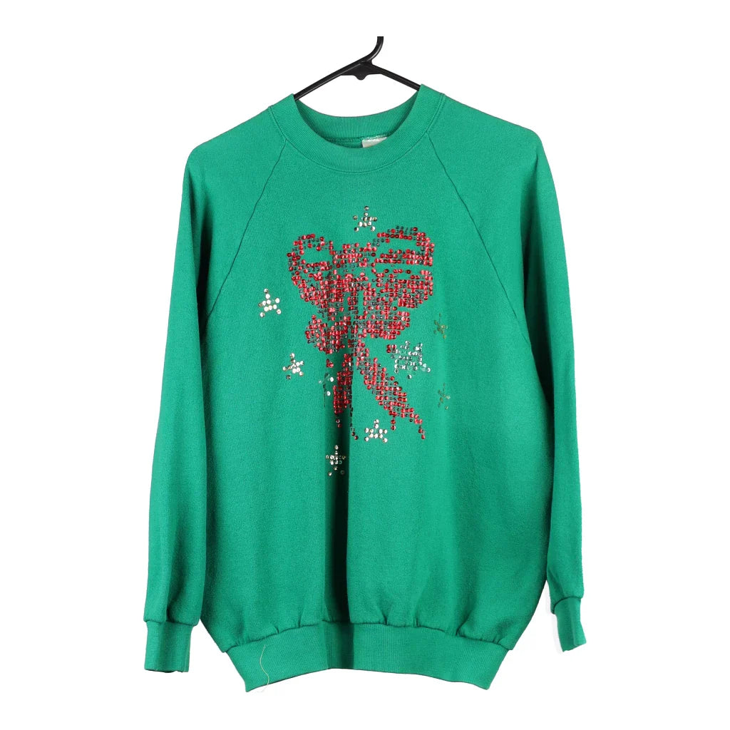 Fruit Of The Loom Christmas Sweatshirt - Large Green Cotton Blend Hoodie with Elastic Waist Stretchable Comfortable