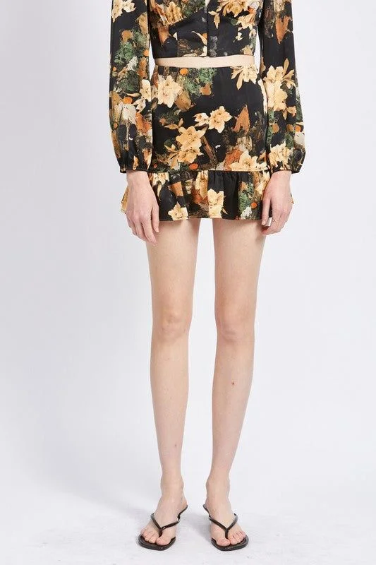 Emory Park | High Waist Mini Ruffled Skirt denim skirt fashionable