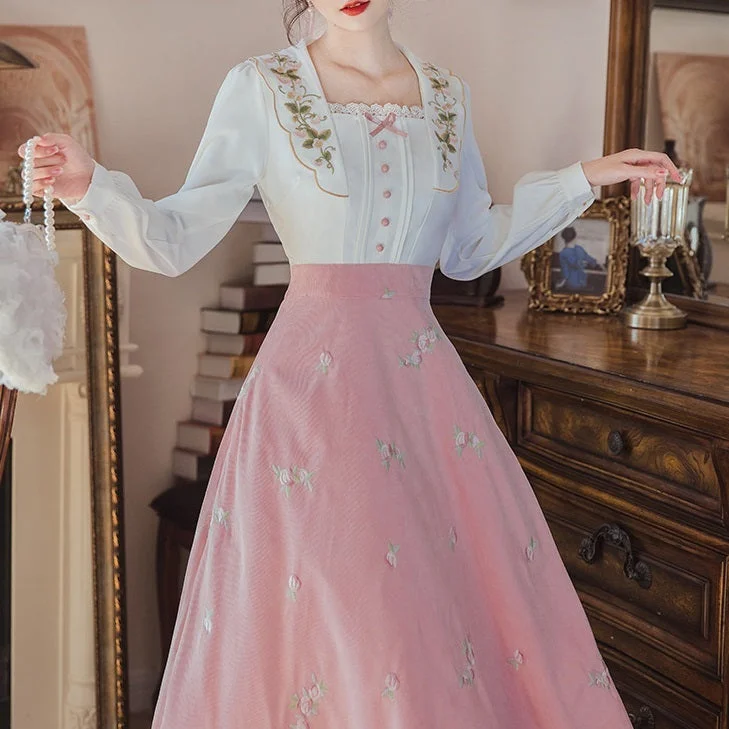 Vireous Retro French Romantic Pastoral-Style Dress Tunics Fall fleece