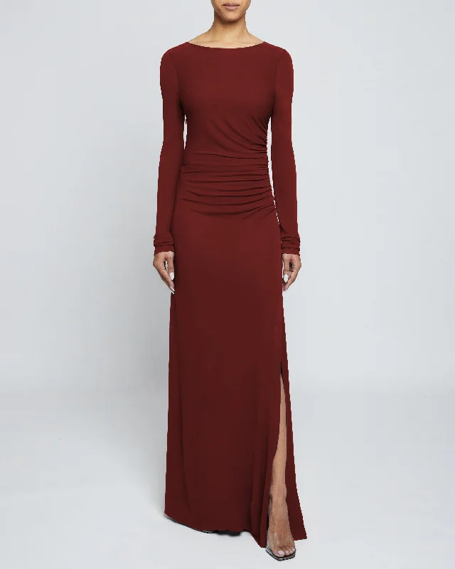 ABBY Long Sleeve Maxi Dress with Side Ruching in Fluid Jersey Tunics Polka dots