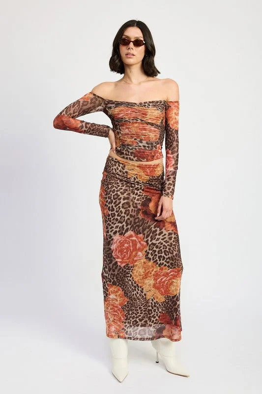 Emory Park Printed Mesh Maxi Skirt denim skirt classic