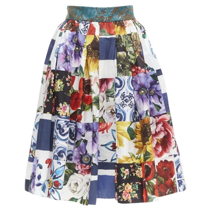 Dolce & Gabbana Sicilian Patchwork brocade waist skirt wool skirt sturdy