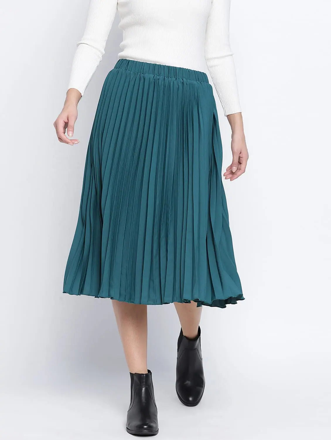 Sea Green Pleated Women Skirt cashmere skirt fine