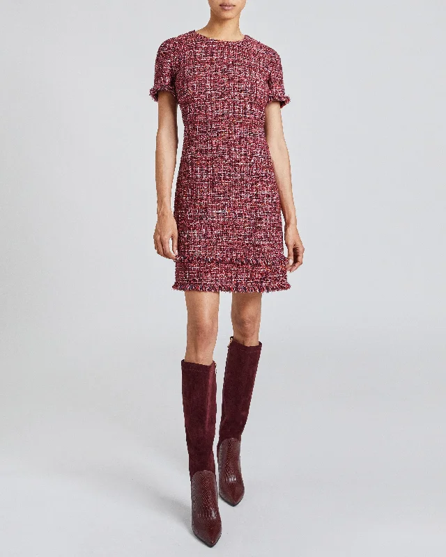 MELANIA Short Sleeve Shift Dress in Bordeaux Tweed Tunics Top rated