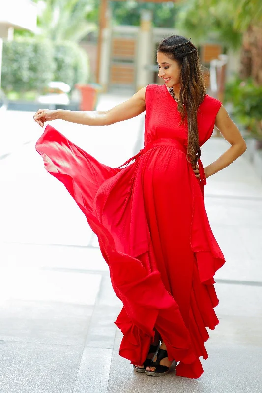 Red Luxe Maternity Sleeveless Flow Dress Tunics Fleece cozy