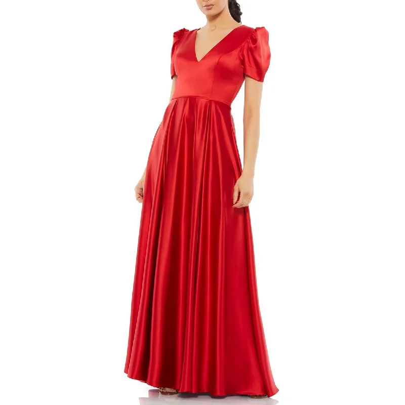 Womens Satin Puff Sleeve Evening Dress Floral Print girly