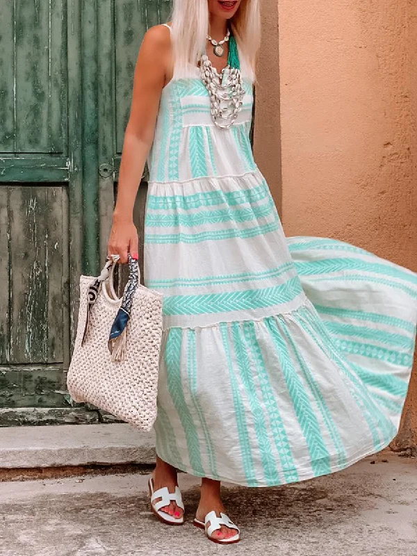 Bohemian Sling Print Beach Sexy Casual Dress Halter Neckline Beach
