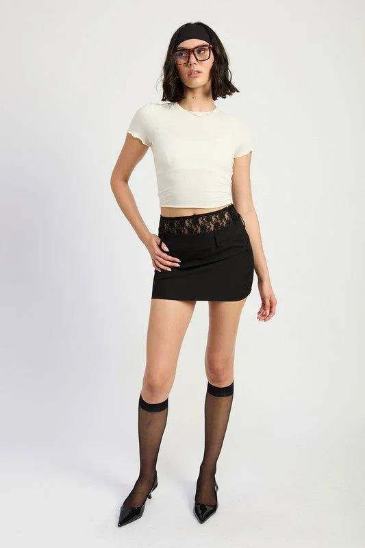 Emory Park Peakaboo Lace Trim Min Skirt belted skirt waist