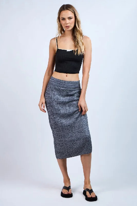Charcoal Knit Fitted Side Slit Midi Skirt leather skirt refined