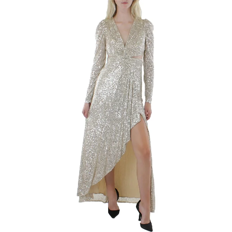Womens Sequin Cut-Out Evening Dress Pencil Office Professional