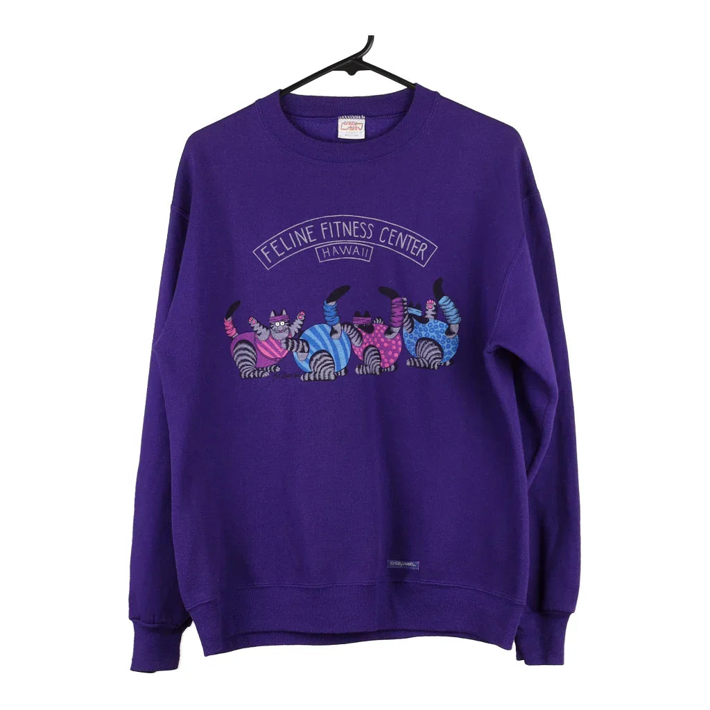 Feline Fitness Center Crazy Shirts Graphic Sweatshirt - Medium Purple Cotton Blend Hoodie with Pocket Utility Practical
