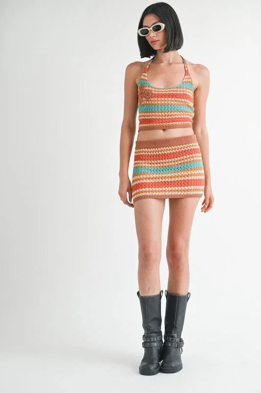 Emory Park Stripped Crochet Mini Skirt pleated skirt texture