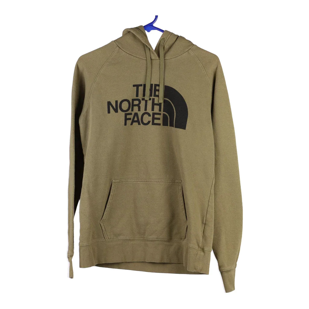 The North Face Spellout Hoodie - Medium Khaki Cotton Blend Hoodie with Full-Zip Functional Layering