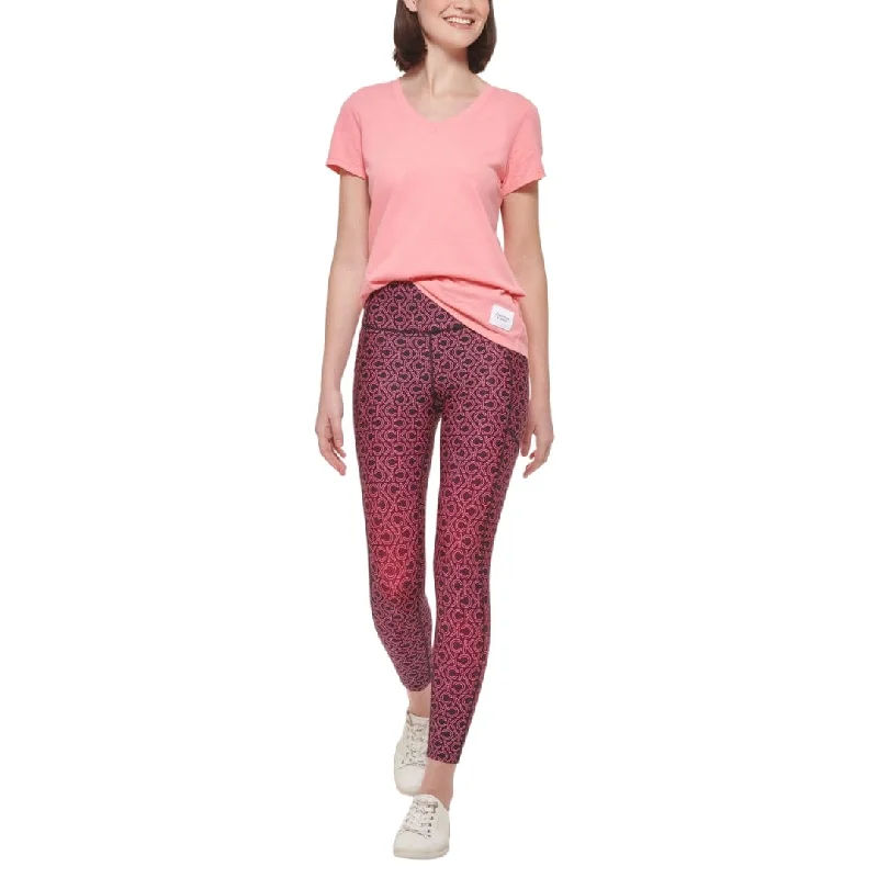 CALVIN KLEIN - Performance Printed High-Rise 7/8 Leggings Fashionable Lacy Detail Leggings