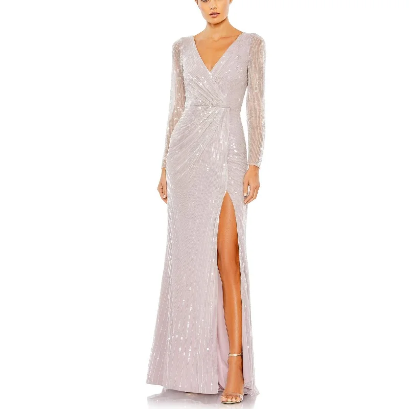 Womens Sequin Faux Wrap Evening Dress Maxi Flowy Bohemian