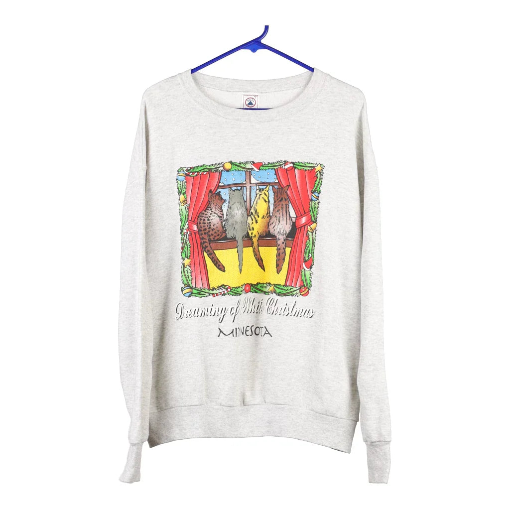 Delta Christmas Sweatshirt - Large Grey Cotton Blend Hoodie with Slit Hem Functional Movement