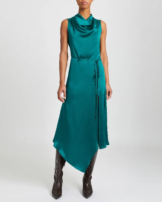 EMBER Silk Sleeveless Midi Handkerchief Dress with Cowl Neckline Tunics Wedding white EMBER Silk Sleeveless Midi Handkerchief Dress with Cowl Neckline Tunics Wedding white