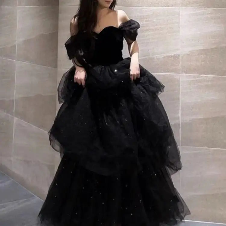 Floaty Sheer Tulle Evening Dress, Princess Sleeves Tunics Evening elegant