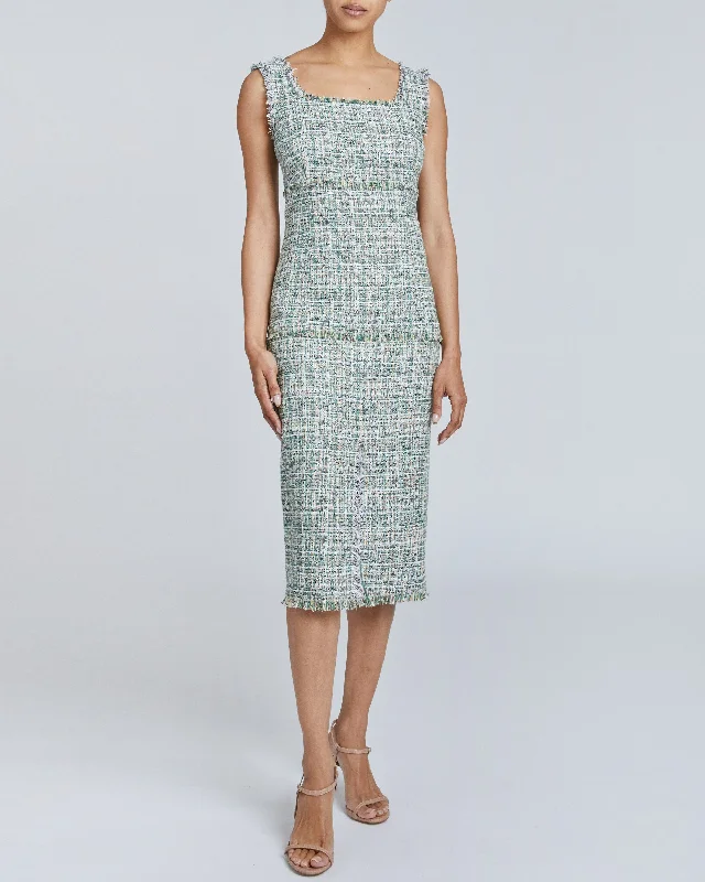 FAYE Sleeveless Sheath Dress in Luxury Tweed Tunics Satin smooth