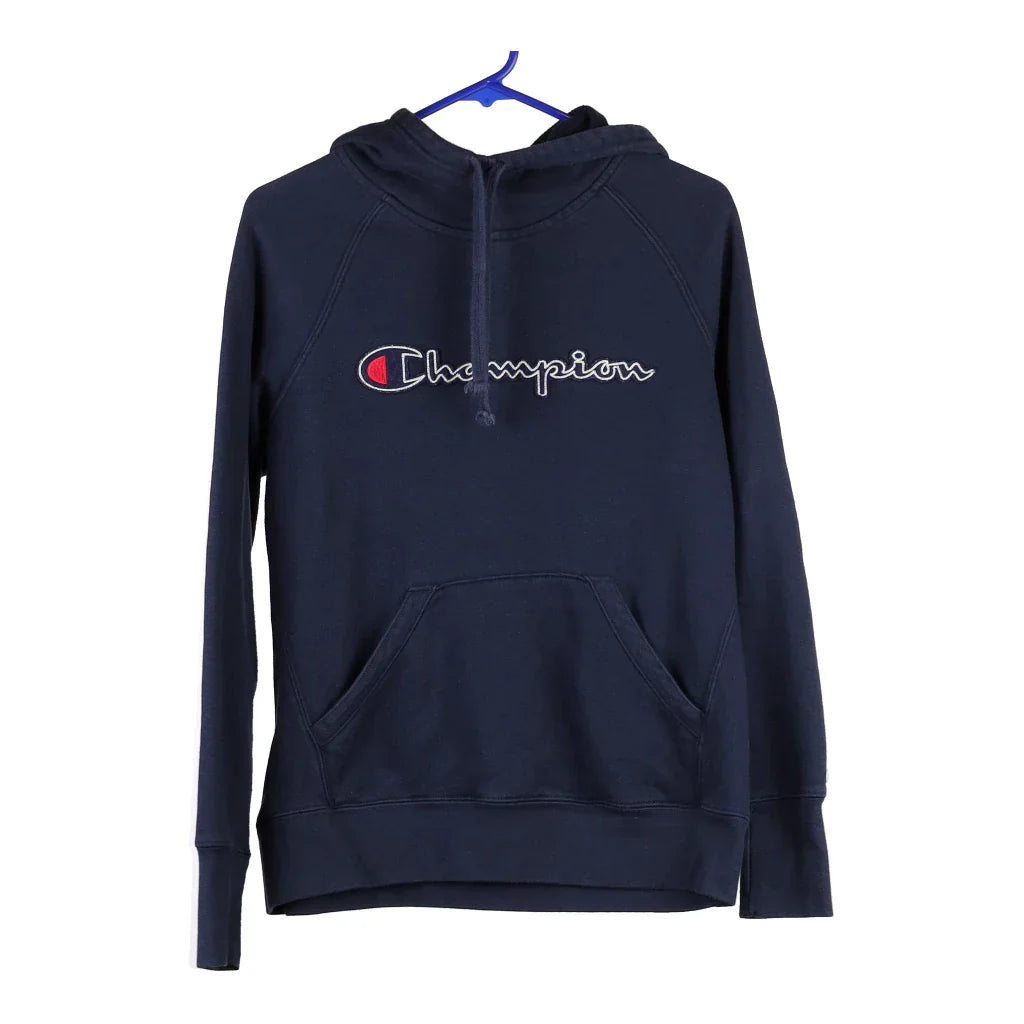 Champion Spellout Hoodie - Medium Navy Cotton Blend Cotton Hoodie Fleece Lining Warmth