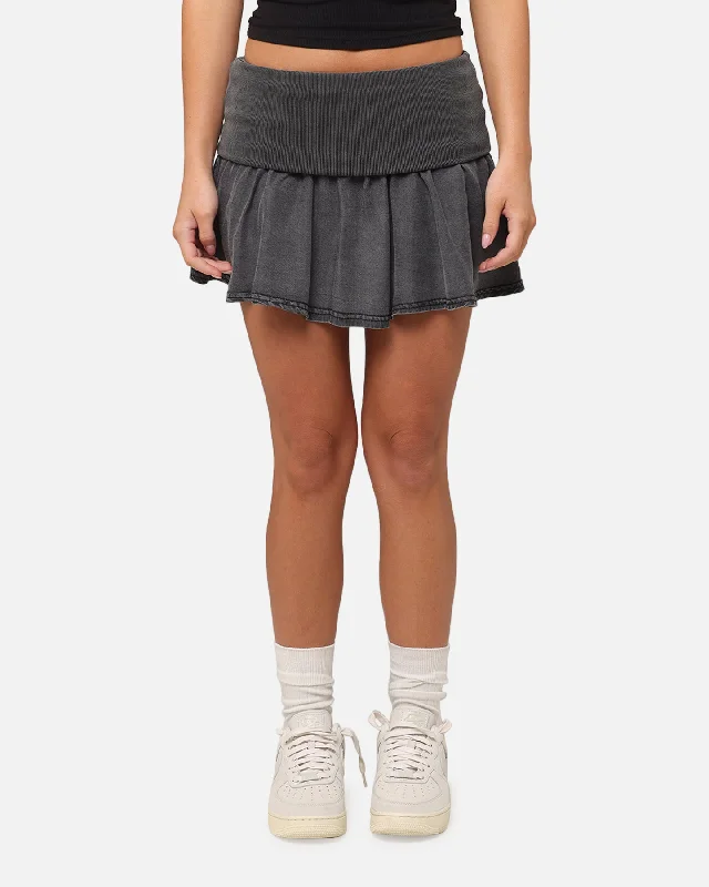 XXIII Women's Rib Mini Skirt Washed Black cashmere skirt soft