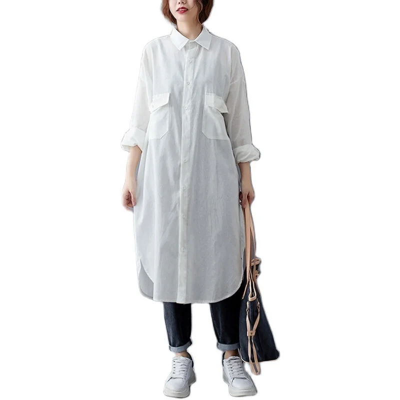 Vireous Art Fan Cotton and Linen Loose Dress, Plus Sizes Tunics Summer linen