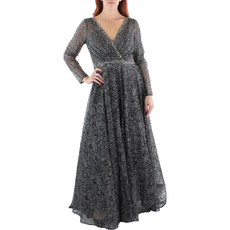 Womens Lace Overlay Long Evening Dress Tunics Solid Classic