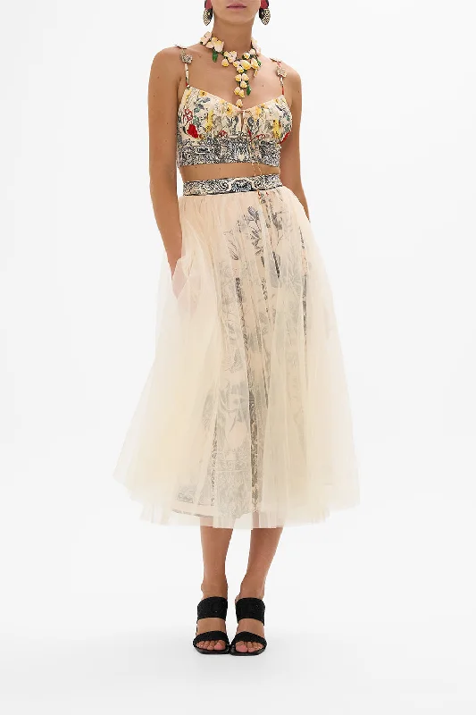 MIDI TULLE SKIRT ETCHED INTO ETERNITY ribbed skirt waist