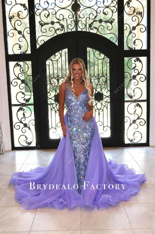 Shimmer Lilac V-Neck Mermaid Overskirt Prom Dress Tunic Top Casual
