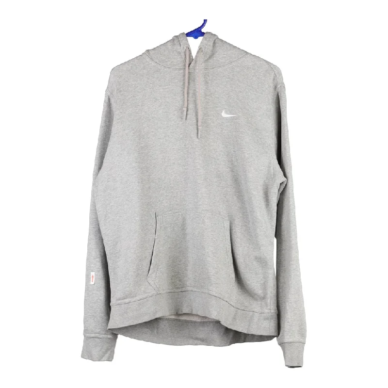Nike Hoodie - Large Grey Cotton Blend Hoodie with Button Placket Classic Preppy