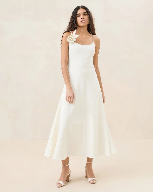 Cassidy Cream Slim Rosette Dress Tunics Essential wardrobe
