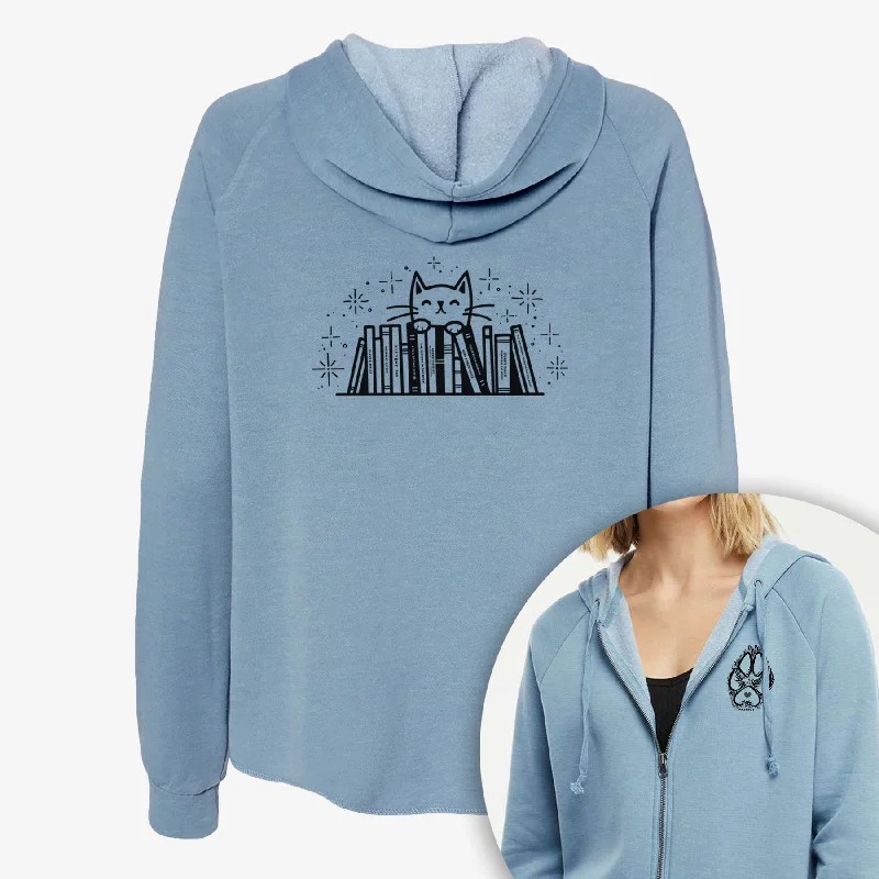 Kitty Library - Feline Behind Books - Women's Cali Wave Zip-Up Sweatshirt Hoodie with Button Classic Timeless Kitty Library - Feline Behind Books - Women's Cali Wave Zip-Up Sweatshirt Hoodie with Button Classic Timeless