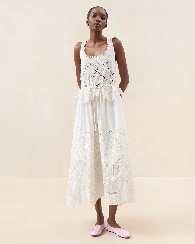 Dominique Milk Lace Paneled Dress Tunics Handmade artisanal