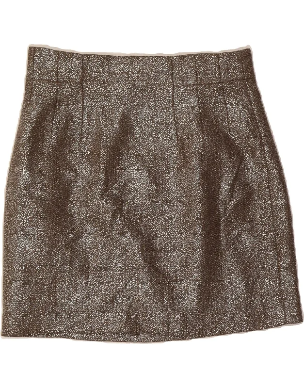 H&M Womens Mini Skirt EU 40 Medium W30  Brown Spotted Polyester silk skirt lustrous