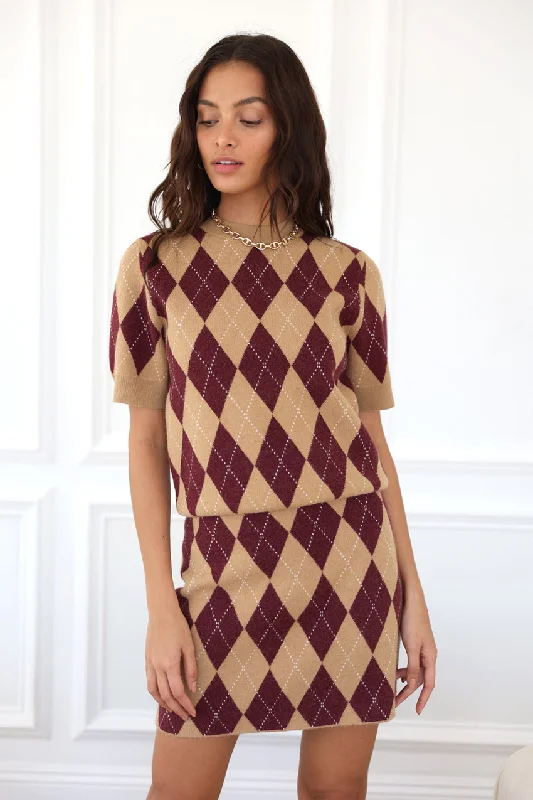 Rina Argyle Mini Skirt velvet skirt rich
