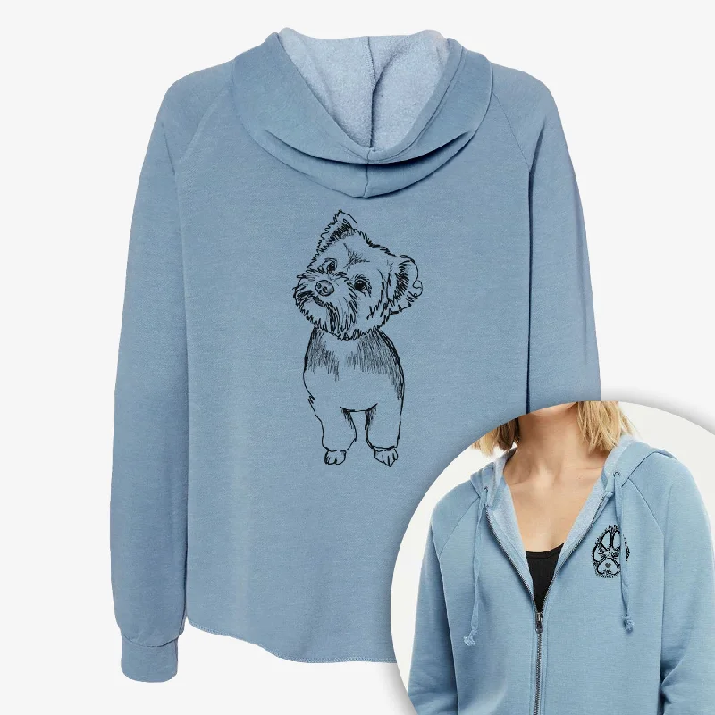 Doodled Margie Mae the Yorkshire Terrier - Women's Cali Wave Zip-Up Sweatshirt Hoodie with Hem Ribbing Snug Secure