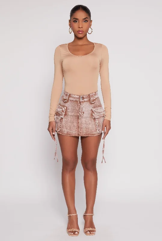 Daisy Acid Wash Denim Mini Cargo Skirt velvet skirt luxury