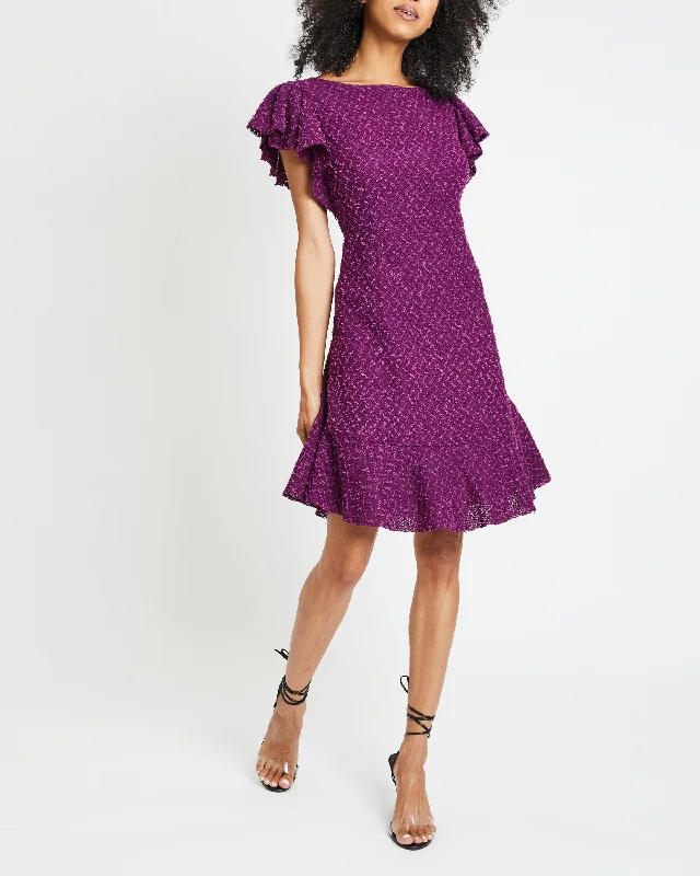 DESTE Boucle Sheath Dress with Ruffles Tunics Party sparkling